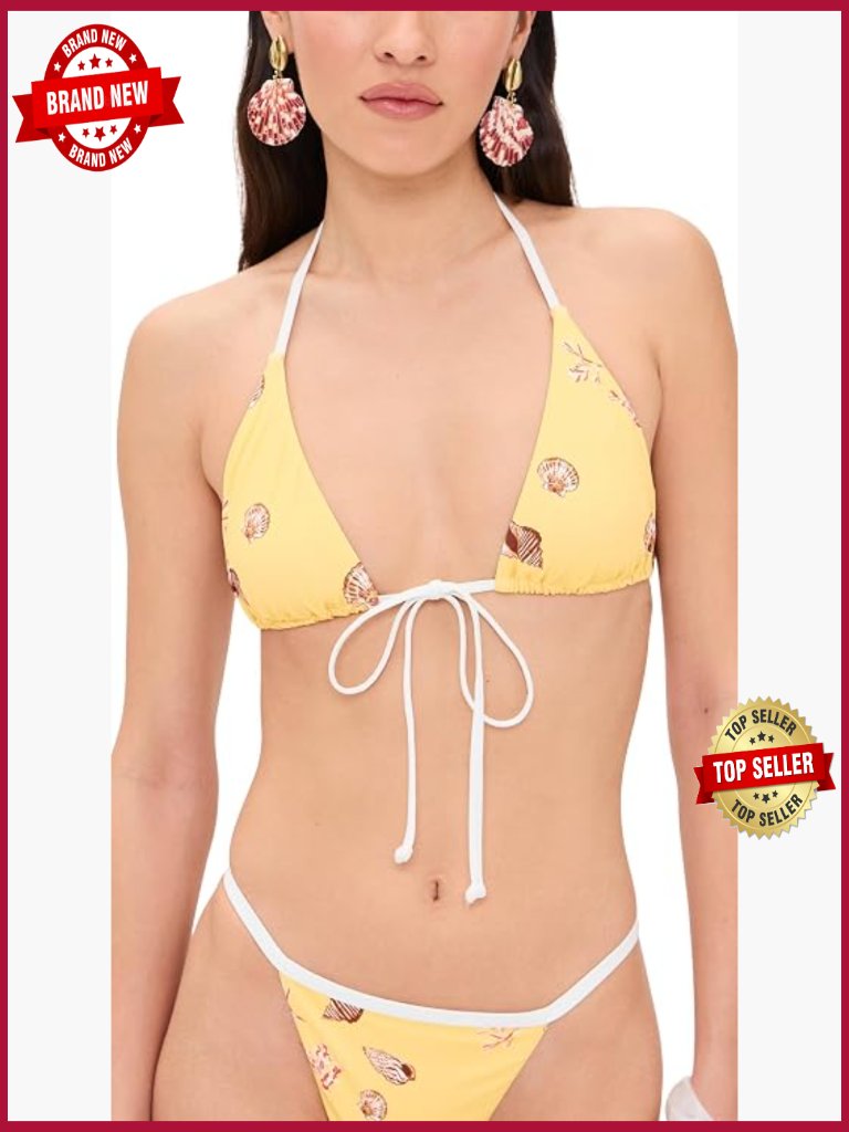 Women's Triangle Bikini Top Seashell Print Halter Swimwear Top Sleeveless